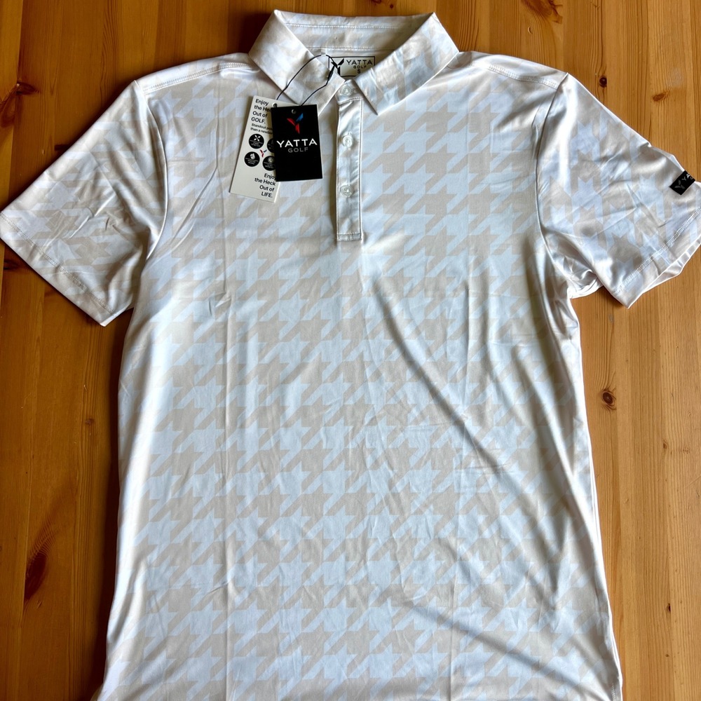 Yatta Golf Mens Polo‎ Shirt Houndstooth Print Athletic Performance Small 0393